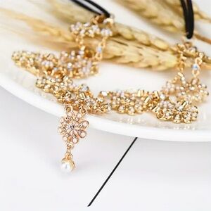 Gold Floral Necklace with Pearl Pendant